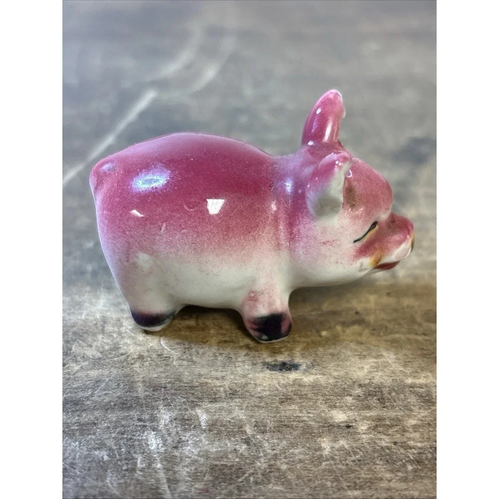 Vintage Japan Porcelain Pink Pig Figurine Farmhouse Collectible Shaker